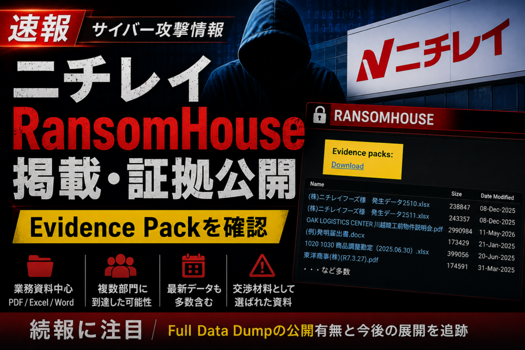 速報RansomHouse　ニチレイ掲載Evidence Pack公開